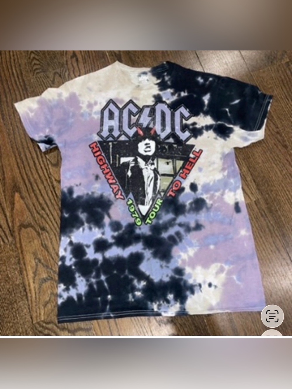 Women’s/juniors AC/DC Purple, Black & White Tie-Dye Short Sleeve Tee Size Medium
